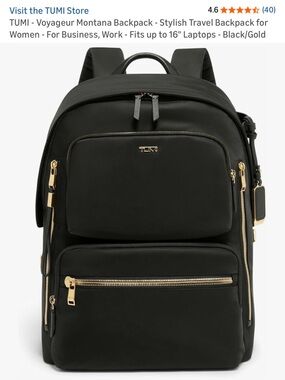 Tumi Black Backpack with Gold Hardware